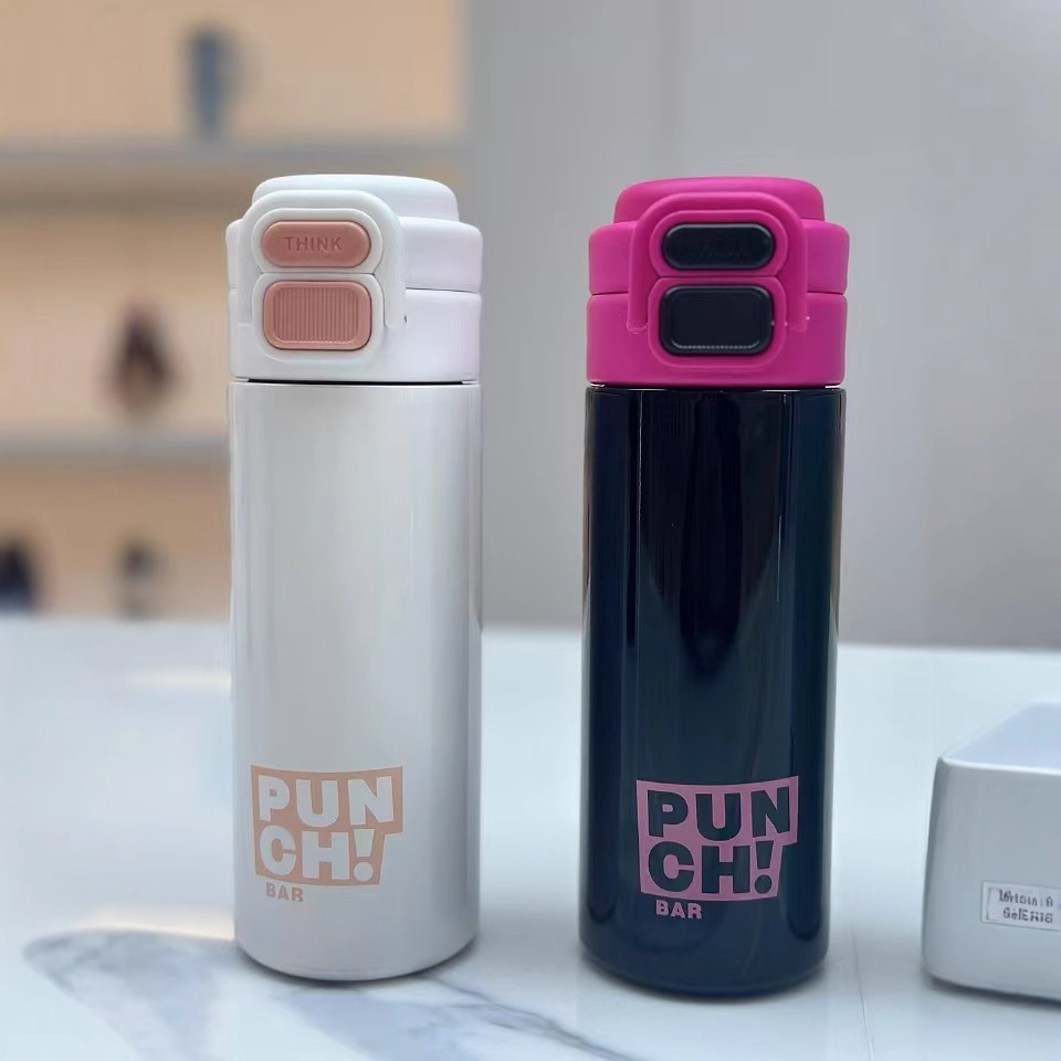 Creative high appearance level double-spout bouncy insulated cup, 304 stainless steel simple student portable water cup gift wholesale Specification drawing