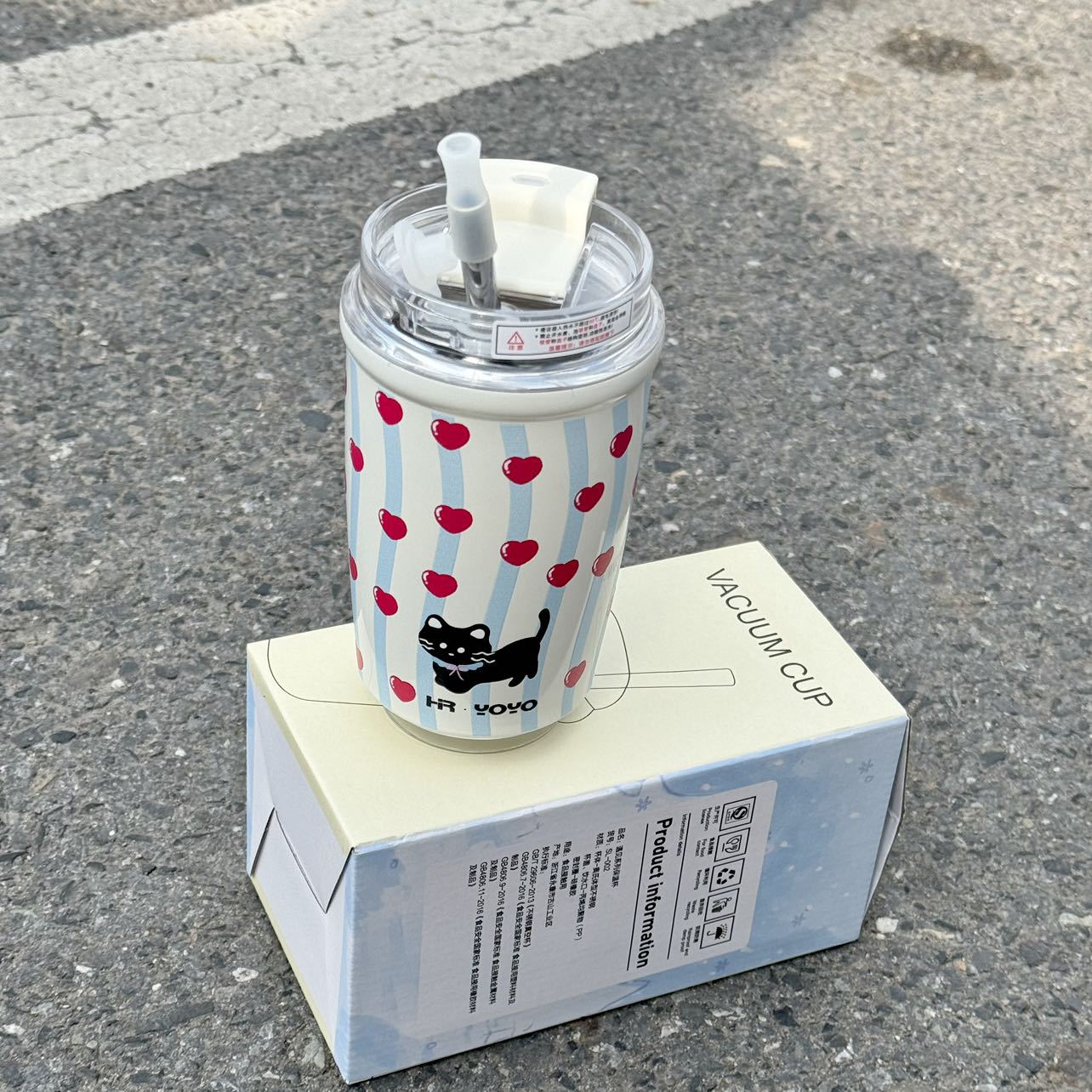 Cartoon high appearance level water cup for girls, 316 stainless steel insulated cup, portable coffee cup, office men's and women's straw cup details Picture