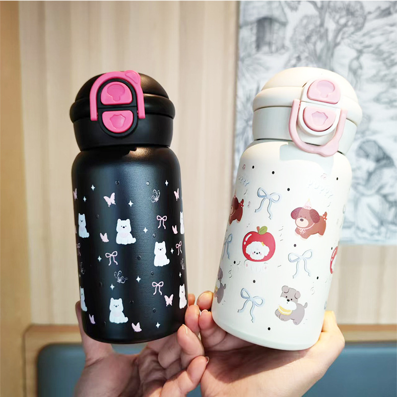 Wholesale and in-stock cute double-drinking children's water cups, stainless steel insulated cups, bouncy and portable, high appearance level straw gift cups Specification drawing