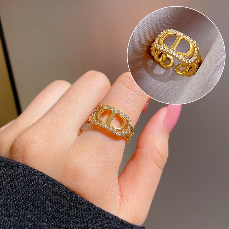 【 Real Gold 】 Couple rings, women's Instagram trendy and fashionable plain ring adjustable open ring, cool and unique style CD ring full figure