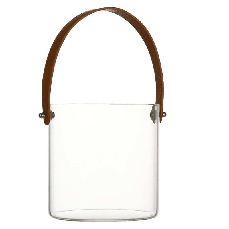 Nordic transparent hand-held fruit basket, household glass water storage bucket, chilled cola and beer, high appearance level picnic hand-held basket Item Picture