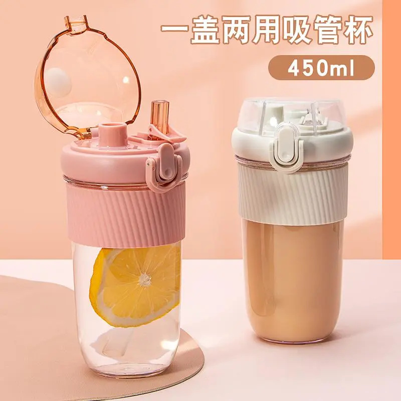 New minimalist straw water cup for female students, portable and small with scale, heat-resistant and shockproof, double-drinking cup Application Scenario