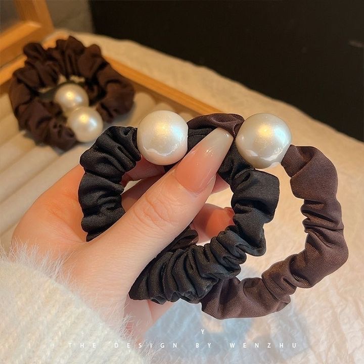 Korean-style pearl pleated small hair bands, ponytail hair ties, leather straps, high-elasticity rubber bands, headwear, simple and elegant women's hair accessories Specification drawing