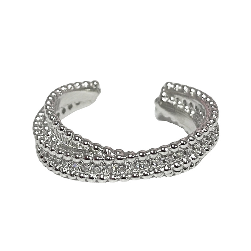 A simple and elegant design, light luxury, full diamond cross opening ring for women's Instagram, a niche and cold style, fashionable and elegant index ring Item Picture