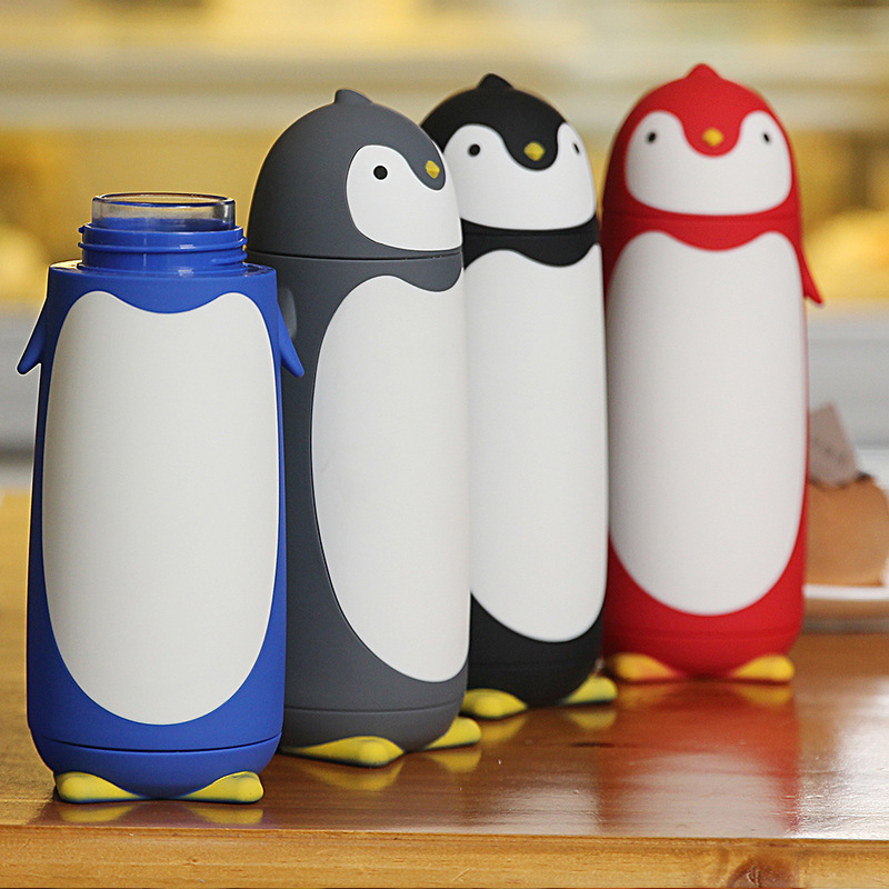 Wholesale high-appearation-level creative cartoon cute student gifts, cute penguin portable double-layer insulated glass water cups full figure