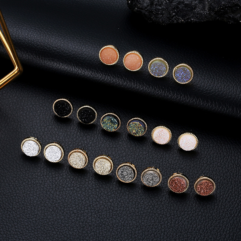 Hot-selling simple alloy crystal tooth earrings, geometric round mineral surface crystal stud earrings, cross-border women's earrings on AliExpress wish Specification drawing