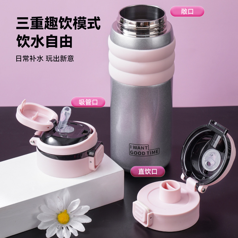 New 316 stainless steel insulated cup, outdoor large-capacity portable bouncy cup, high appearance level portable double-drinking straw cup Application Scenario