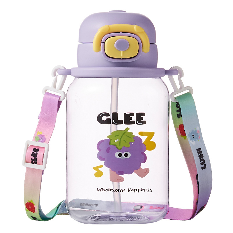 Fuxing Children's cute water cups, cartoon water bottles, outdoor slanted straw cups, summer student portable pop-up lid space cups Item Picture