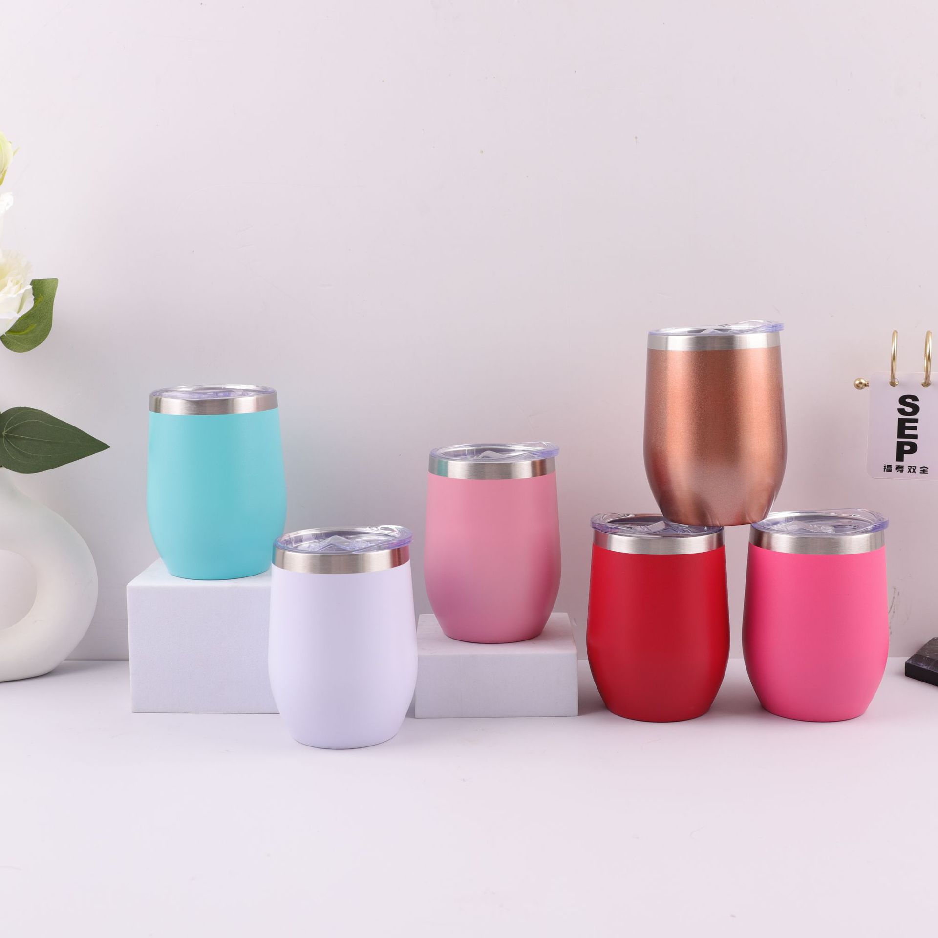 Amazon cross-border Swig in-stock eggshell cups, 304 stainless steel red wine glasses, large-bellied egg-shaped U-shaped insulated water cups full figure