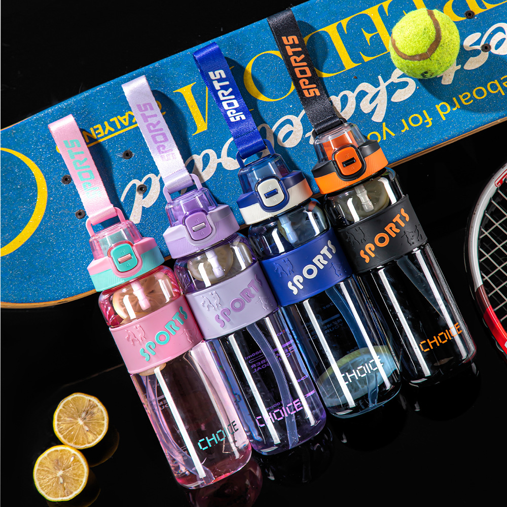 Cross-border best-selling large-capacity plastic cup with a jumping rope, straw, double-drinking sports water bottle, portable sealed travel cup details Picture