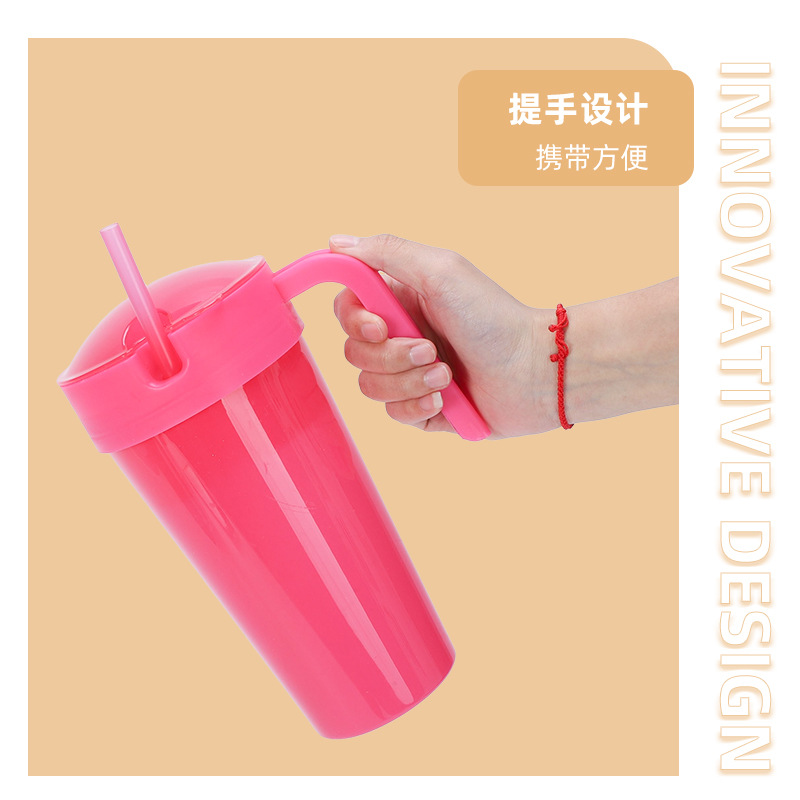 New cross-border temperature-adjustable colored fried chicken cup, snack and beverage integrated plastic cup with handle, straw cup and beverage cup Specification drawing