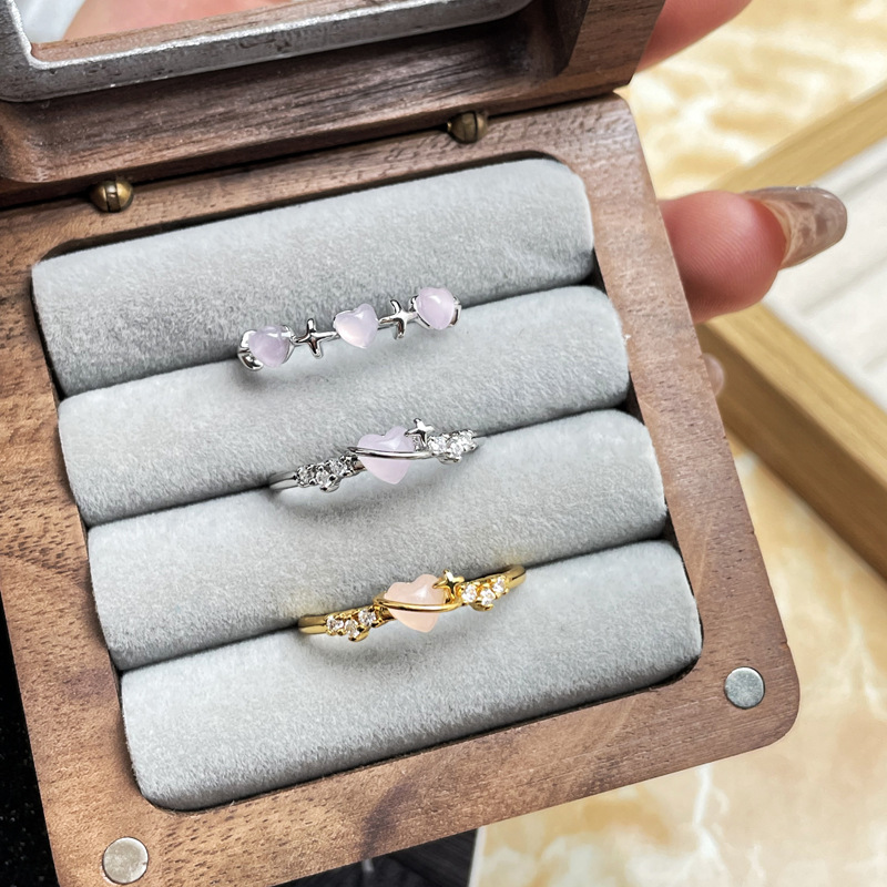Heart-shaped cat's eye stone sweet and cool open ring for women's niche design index finger ring 2024 New bestseller Best Friend ring details Picture