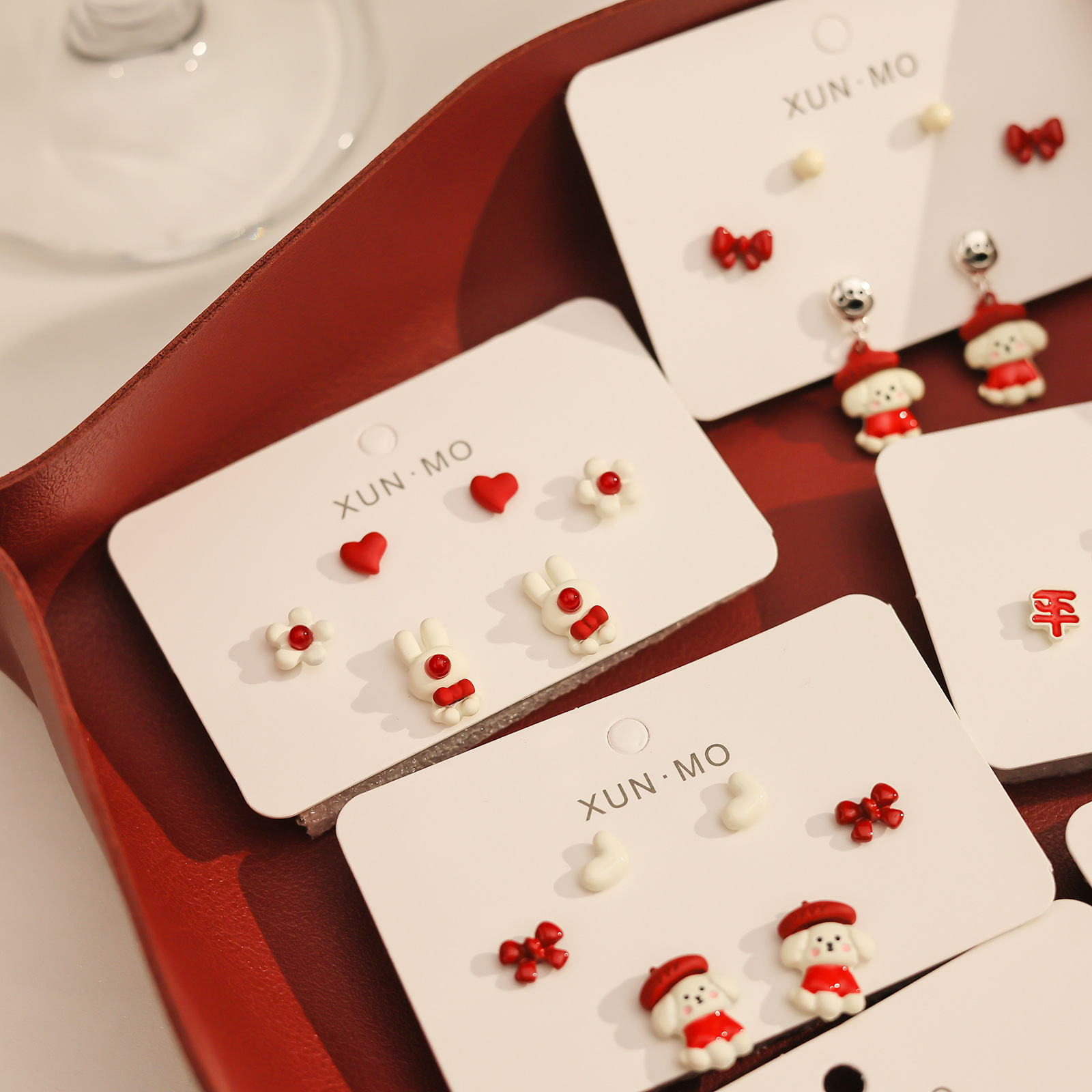 New festive silver needle stud earrings set for the Spring Festival in 2025, cute wine-red cherry earrings, and retro Chinese-style earrings Specification drawing