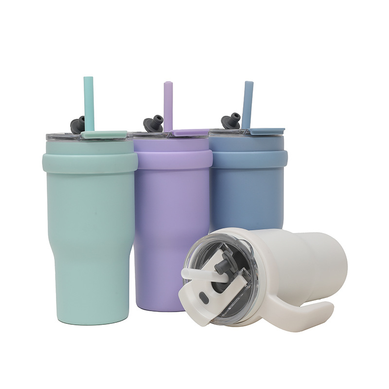 New cross-border vacuum 304 stainless steel insulated cup with handle, portable car cup, children's straw water cup Item Picture