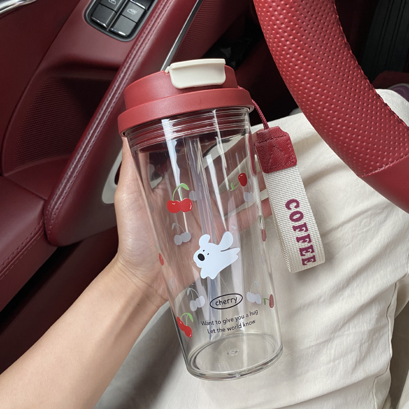 The same summer dual-drink red cherry puppy cup as Xiaohongshu, portable large-capacity coffee cup, car water cup and travel cup Specification drawing
