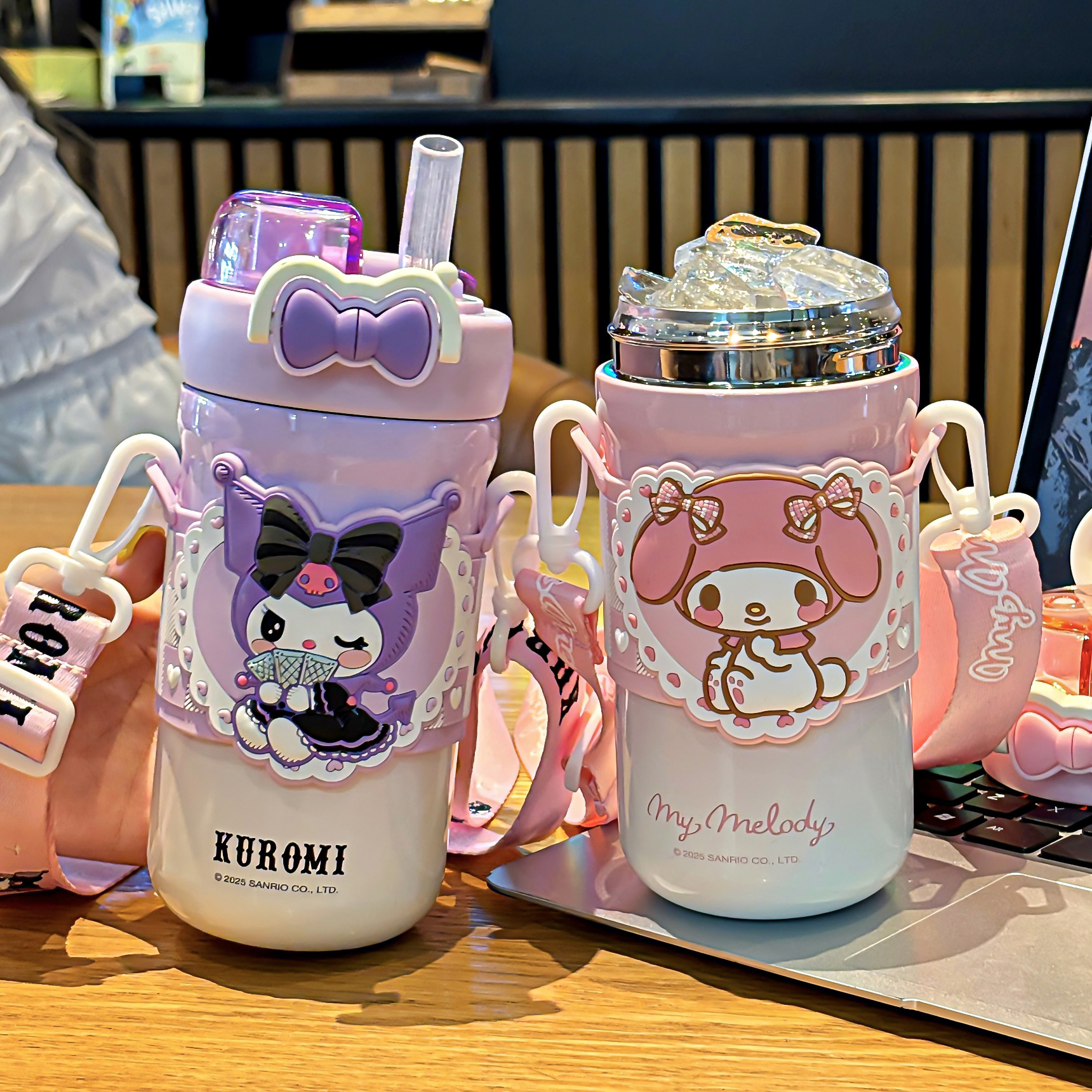 Cute Sanrio Family series bow student thermos cup, one double-drinking adjustable cup rope drinking cup Application Scenario