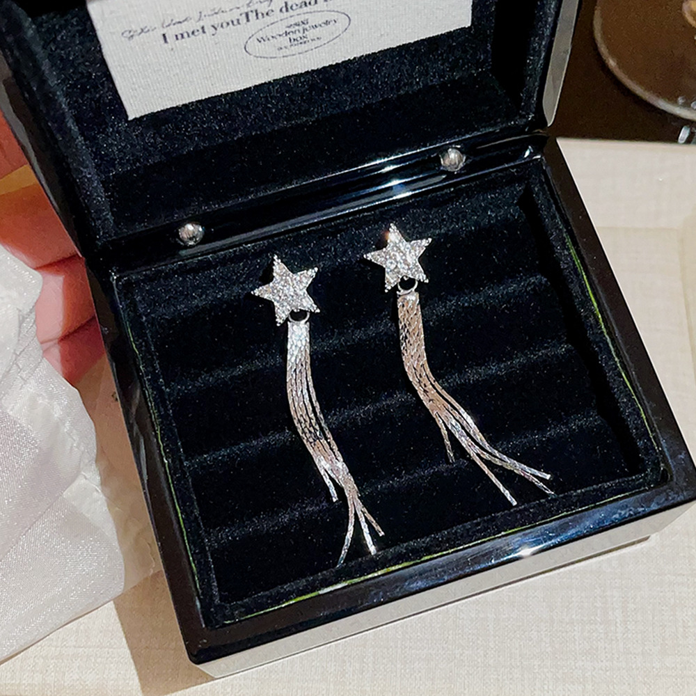 Fashionable and versatile five-pointed star tassel earrings for women in autumn and winter, exquisite stud earrings with a cool and elegant style, wholesale of earrings details Picture