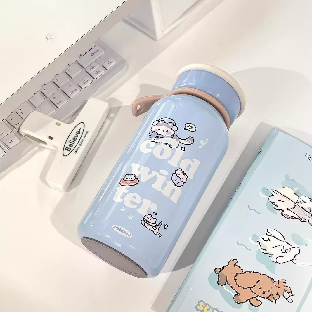 Cartoon cute insulated cup, ins student high appearance level couple water cup, portable tea and water separation large-capacity water cup details Picture