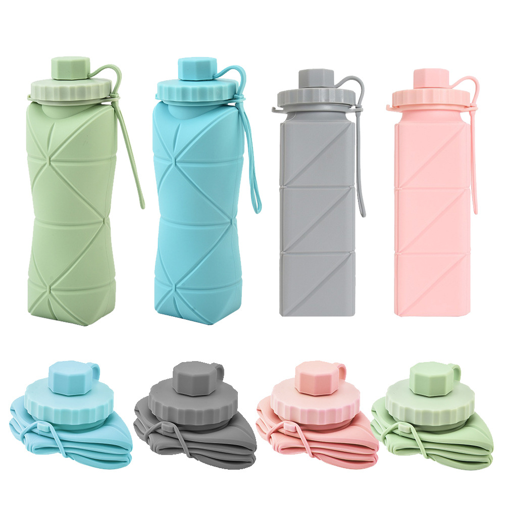 Cross-border silicone folding water cup, outdoor portable retractable water cup, sports handle diamond-shaped water bottle, water bottle full figure