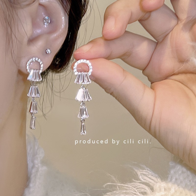 S925 Silver Needle elegant diamond-encrusted tassel flower earrings, women's light luxury high-end long earrings, bestseller earrings for autumn and winter details Picture