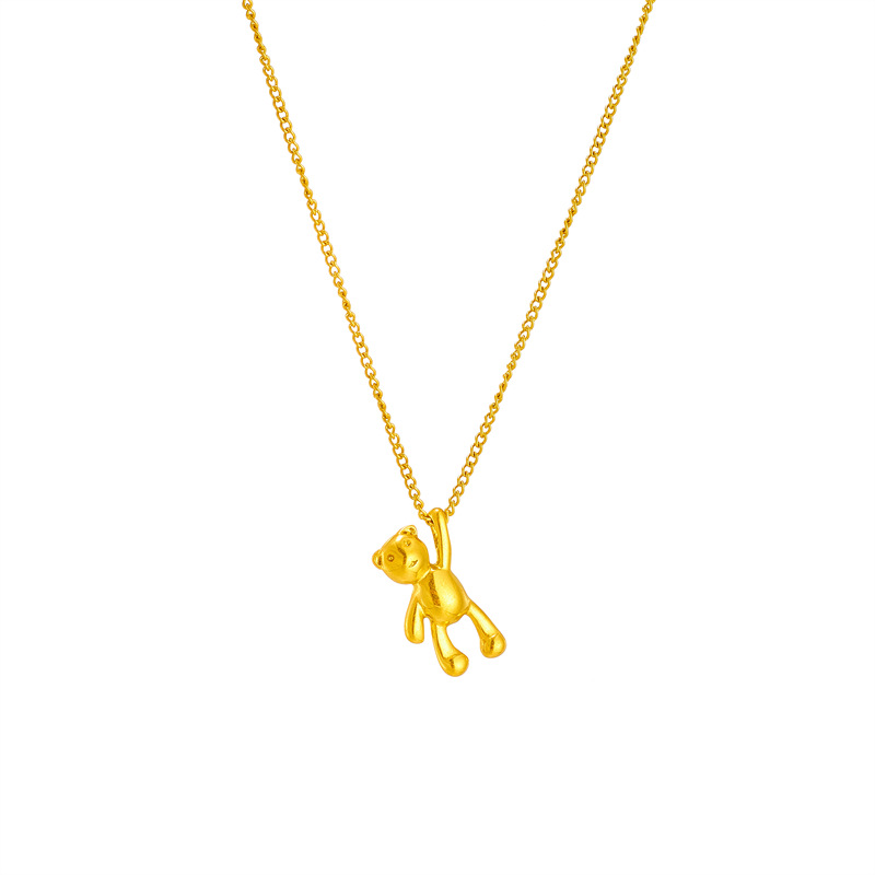 Simple and cute cartoon three-dimensional glossy bear pendant from Japan and South Korea, titanium steel jewelry, metal chain, versatile necklace Item Picture