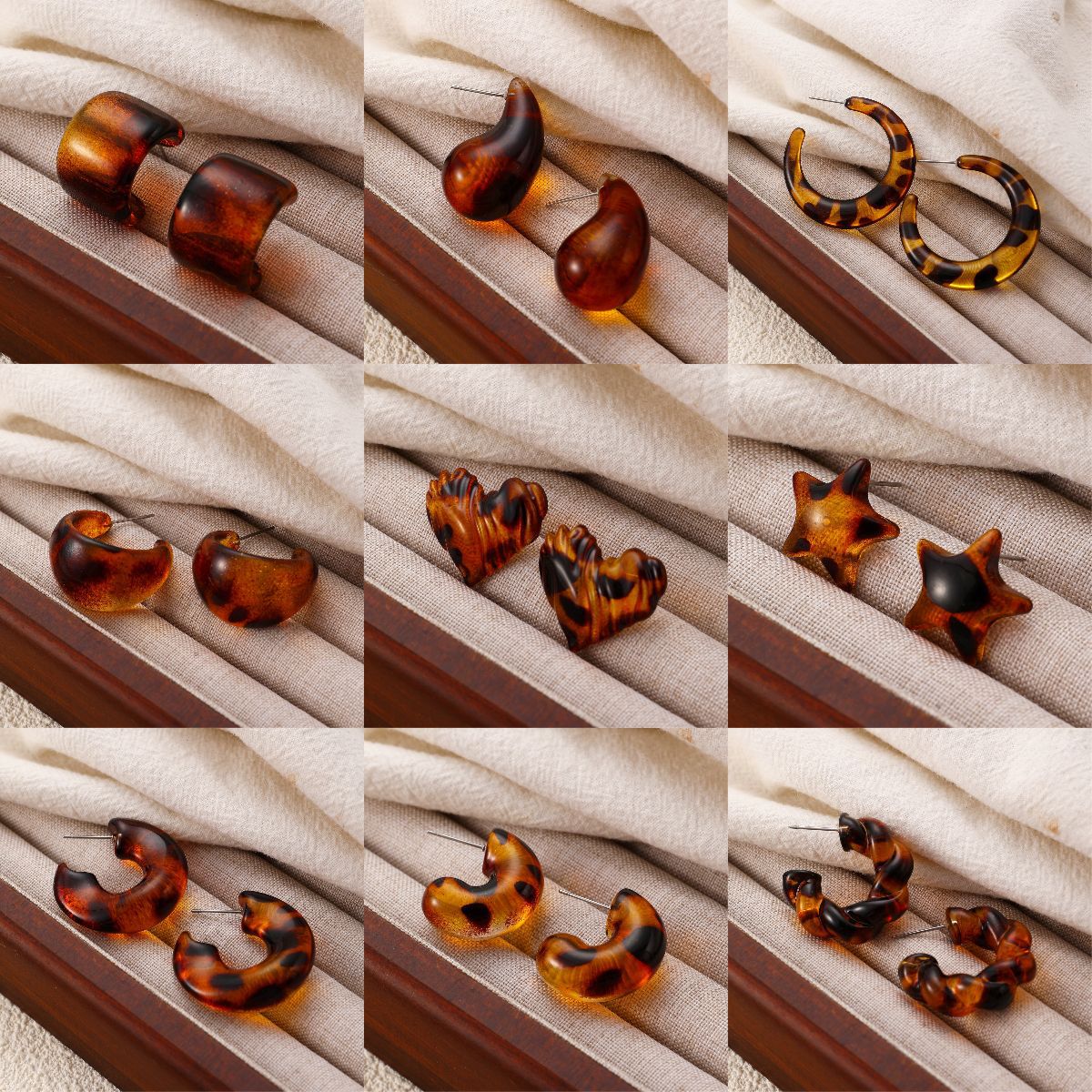 Acrylic leopard print versatile and high-end retro coffee-colored earrings, autumn and winter Merade-style stud earrings for women details Picture