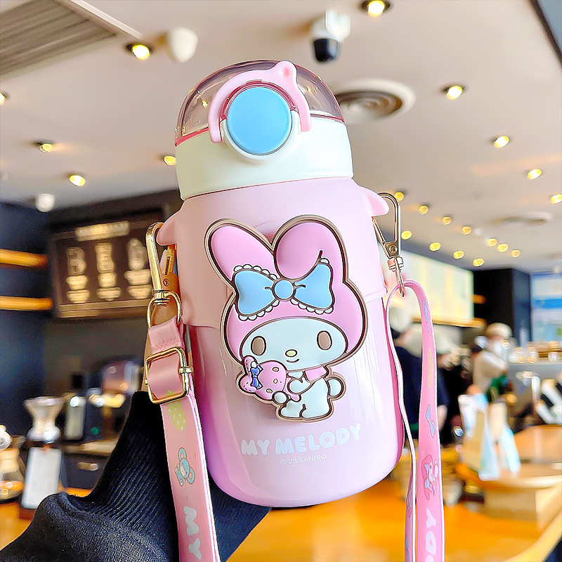 Sanrio series of popular insulated cups, cute girls' water cups, convenient student sports straw cups, cartoon bouncing full figure