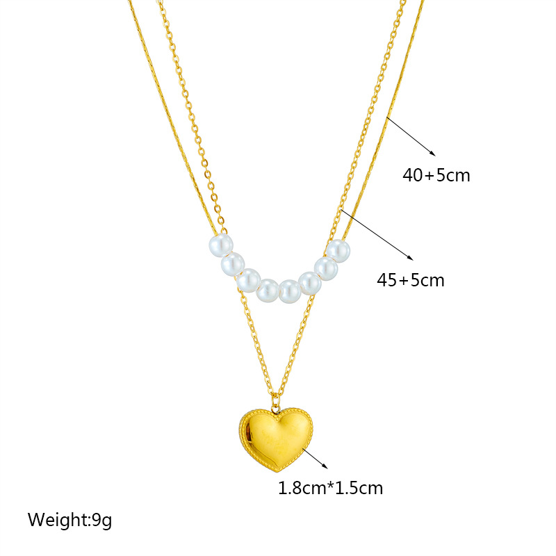 A new European and American light luxury double-layer pearl three-dimensional heart-shaped pendant necklace with a simple and elegant collarbone chain Application Scenario