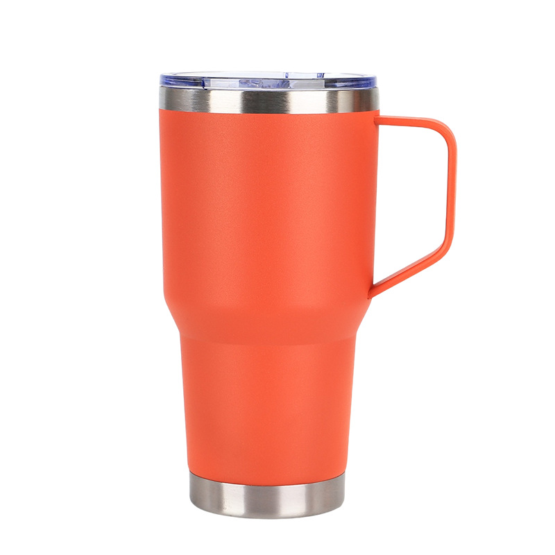 Double-lid set of 304 stainless steel car cup, household portable handle beer mug, 30oz cold and heat preservation ice cup Item Picture