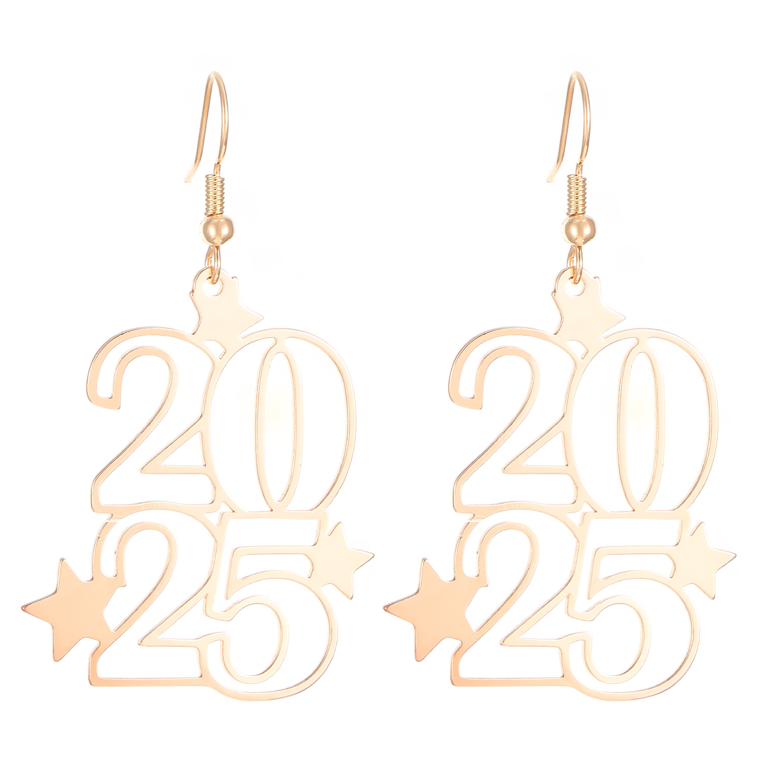 Cross-border 2025 Digital Earrings, fashionable metal star earrings, earrings, accessories, New Year Festival Party gifts, earrings Item Picture