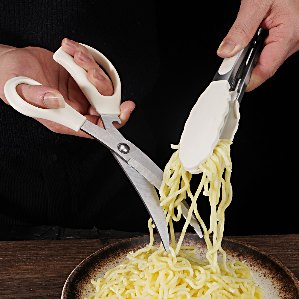 Korean-style barbecue scissors, curved blade scissors, kitchen stainless steel barbecue scissors, restaurant food scissors, chicken bone scissors clip set details Picture