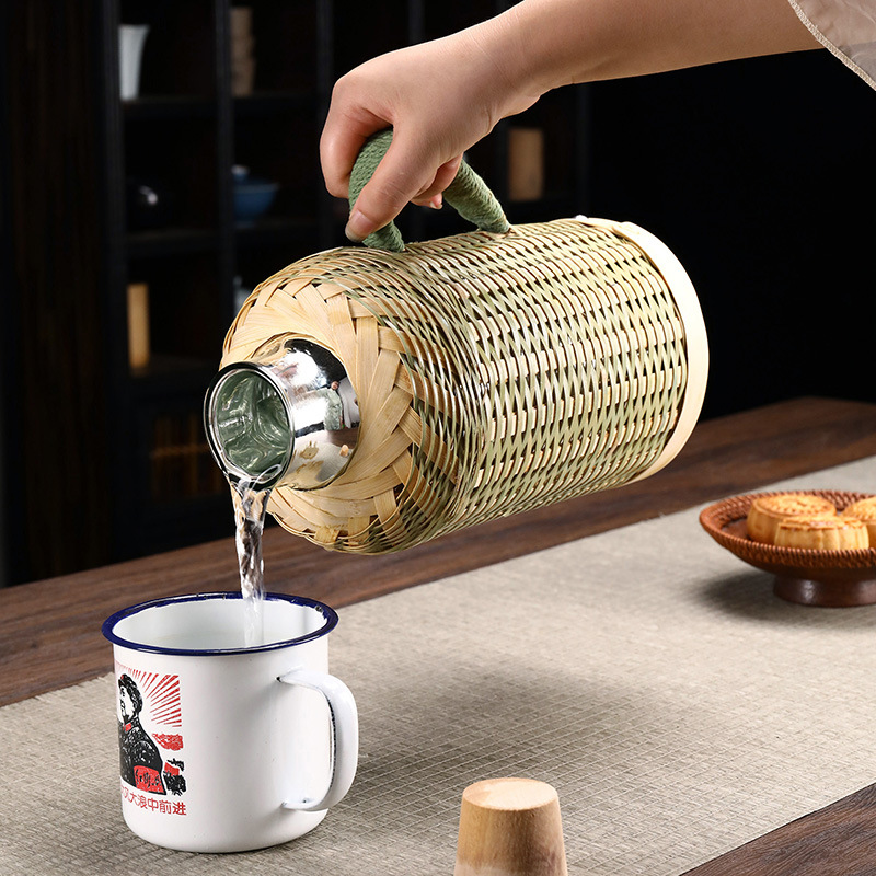 Wholesale bamboo woven thermos flasks for household handcrafted bamboo green Chinese retro tea room and restaurant large-capacity inner liner insulated thermos flasks Application Scenario