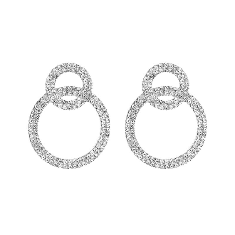 European and American style exaggerated full-diamond geometric earrings, elegant and high-end, creative double-ring stud earrings, fashionable and versatile, trendy earrings Item Picture