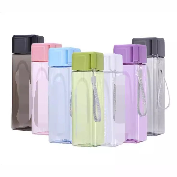 Simple square cup, universal plastic milk tea cup, portable sports water cup for English students and children, gift details Picture