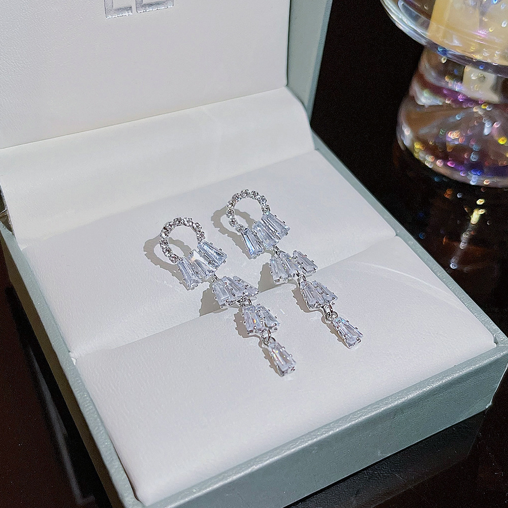 Exquisite and elegant geometric tassel earrings, women's light luxury, high-end fashion and temperament, ear studs, niche design earrings wholesale Application Scenario