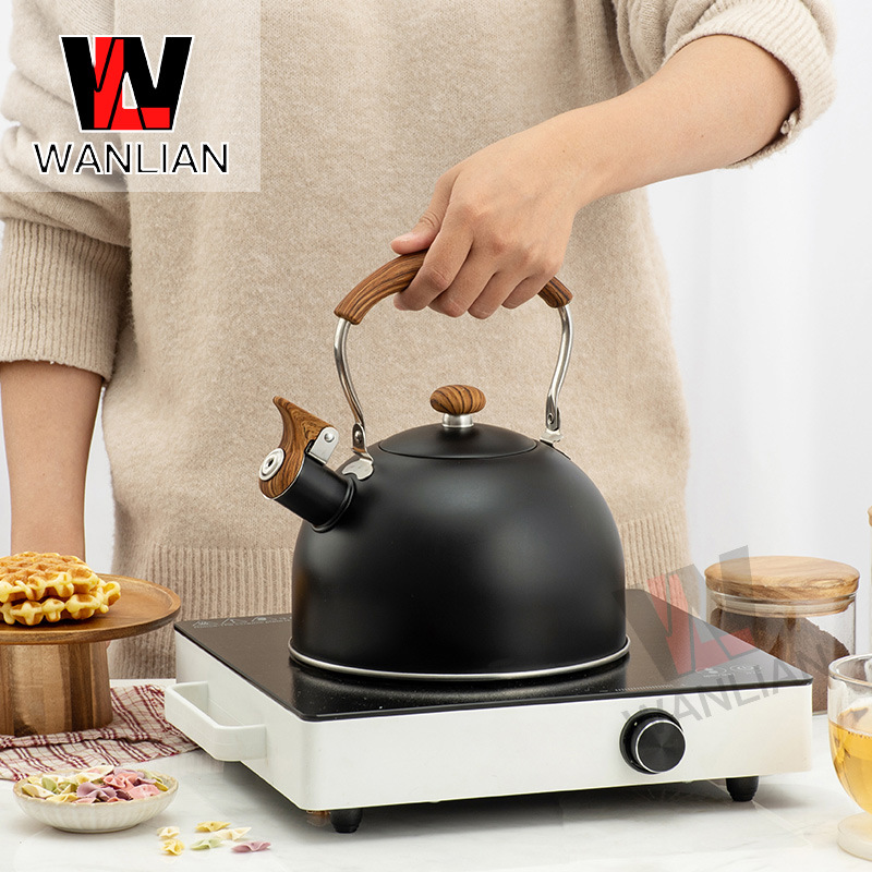 Cross-border black whistling kettle for brewing coffee and milk, whistling kettle for boiling water, 2.5L spray color whistling kettle, universal for stoves details Picture