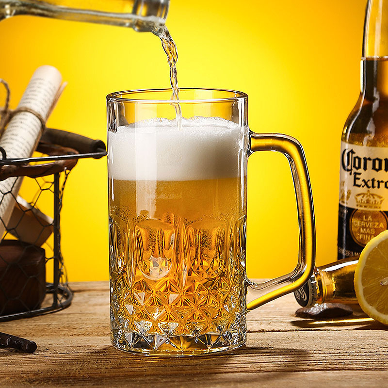 【 Factory Direct Delivery 】 Large-capacity glass beer mugs, draft beer cups, handle cups, tea cups, glass cups with logo printing details Picture