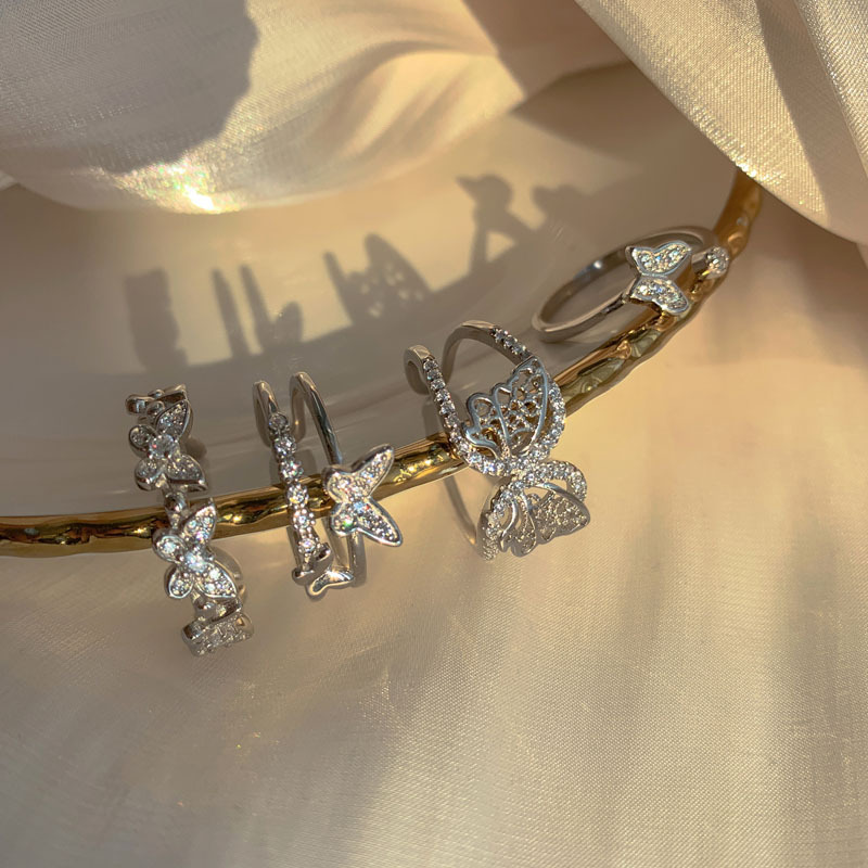 A niche design with zircon butterfly opening ring, a super ethereal and personalized ring for women, Japan and South Korea on Instagram, exquisite and trendy full figure