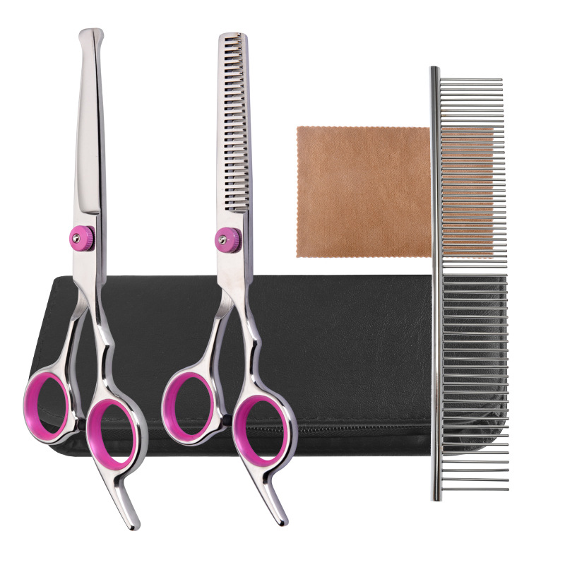 6.0 Pet Grooming scissors, teeth shears, flat shears, pet grooming shears, pet curved shears, dog and cat grooming tool sets Item Picture
