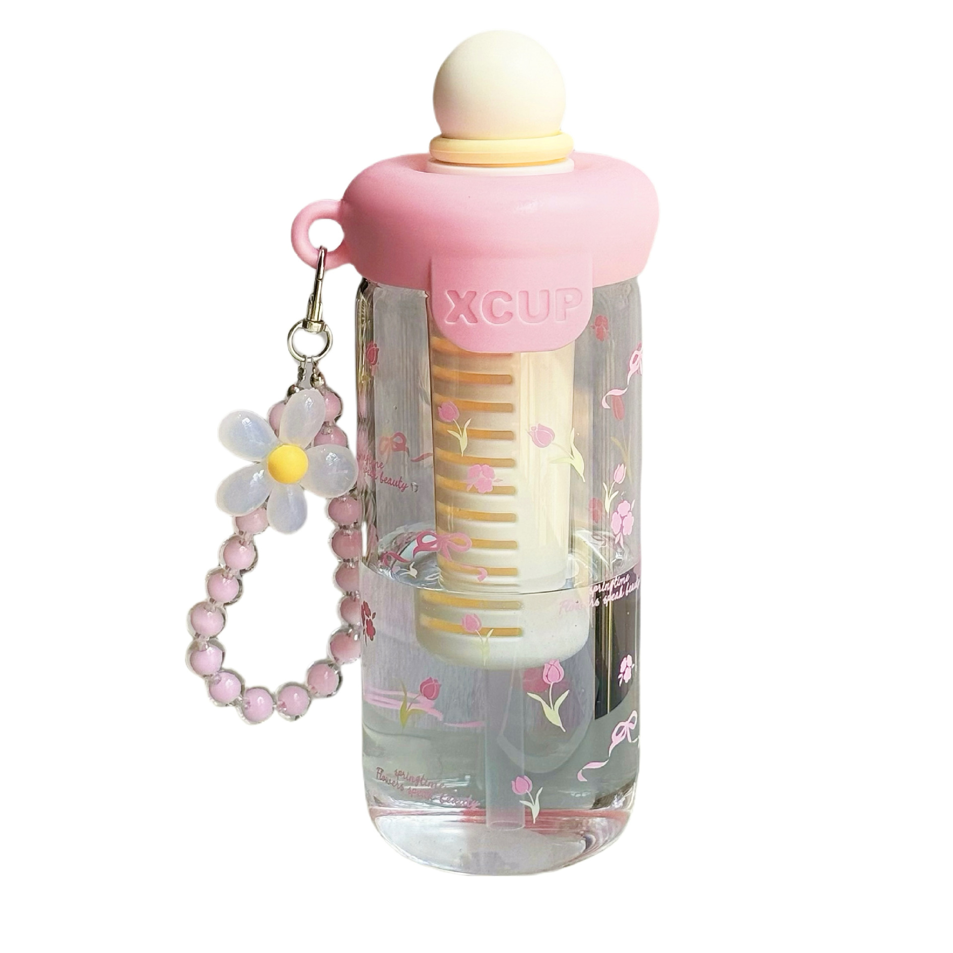 High-appearation-level girls' glass cups for summer tea brewing, portable straw cups, heat-resistant gifts, cute flower cups wholesale Item Picture