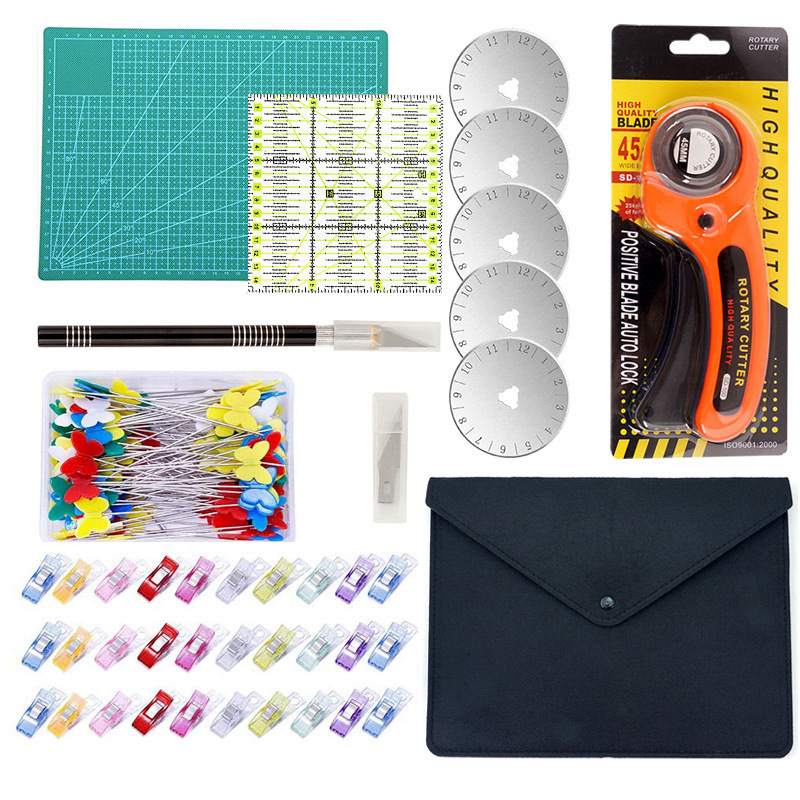 Fabric cutting knife, fabric cutting knife, circular roller cutting knife, cutting pad, fabric ruler combination, 45mm roller knife set undefined