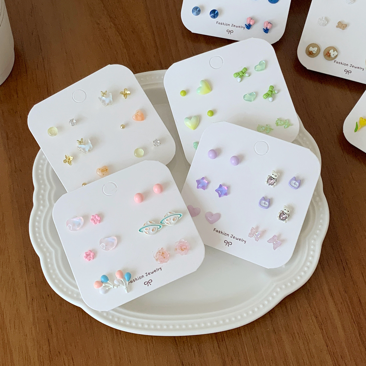 Summer fresh and cute Little Bear balloon Stud six-piece set for girls silver needle, small, cute and versatile student earrings details Picture