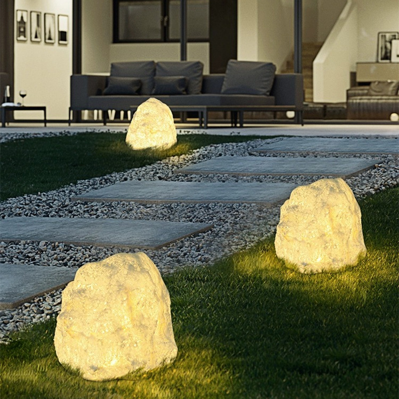 Solar-powered outdoor waterproof lawn lights, villa garden courtyard hotel park landscape lights, atmosphere LED stone lights full figure