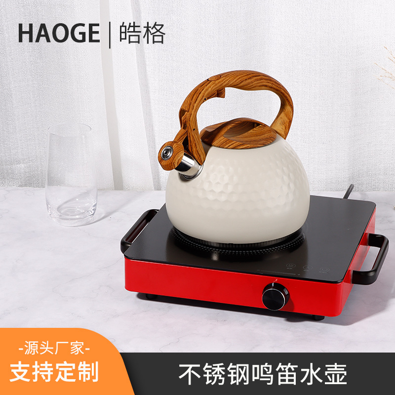 3-liter large-capacity stainless steel whistling kettle, household gas stove, white whistling kettle, induction cooker kettle full figure