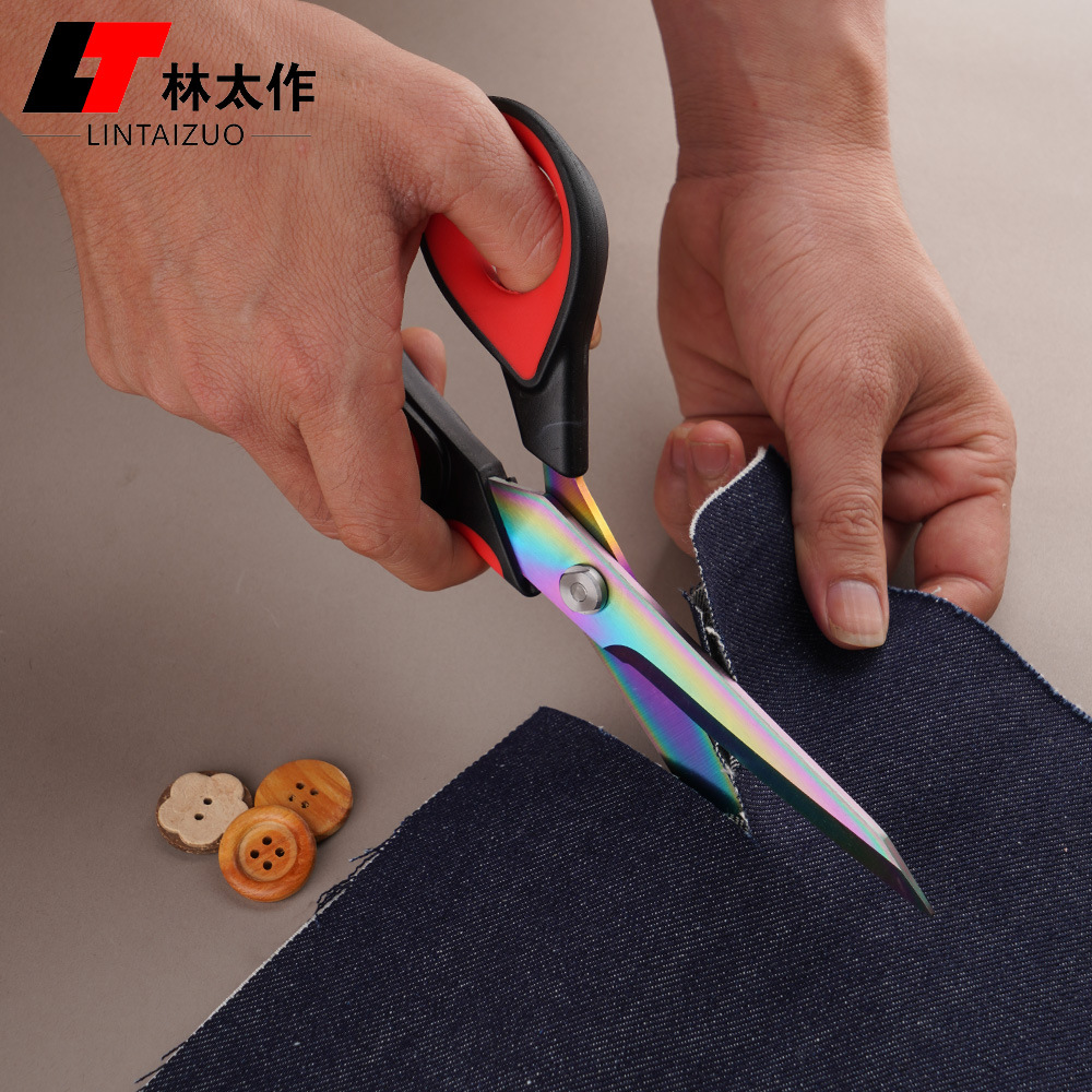 Cross-border stainless steel titanium-coated tailor scissors, sewing scissors, clothing scissors, home garment cutting scissors, large hand scissors, fabric cutting scissors details Picture