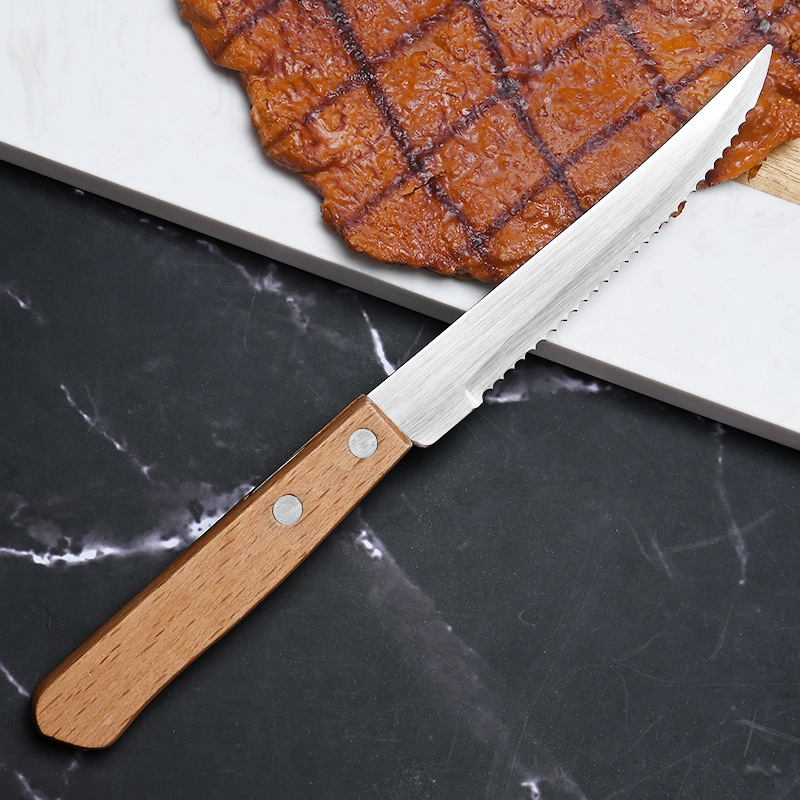 Stainless steel knife, fork and spoon Western tableware, steak knife, fork and soup spoon set, wooden handle tableware four-piece set, cross-border bestseller recommendation full figure