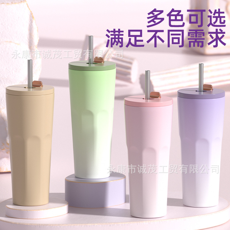 New 750ml stainless steel bouncing straw cup, portable cross-border logo printable car insulated cup full figure