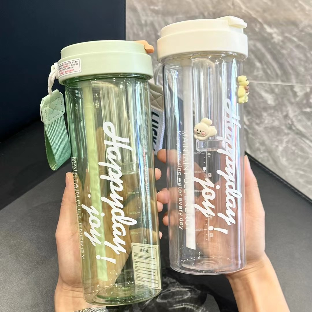 High-quality appearance level flower tea plastic cup, women's double-drinking straw cup, food-grade large-capacity internet-famous cup, creative and portable water cup details Picture