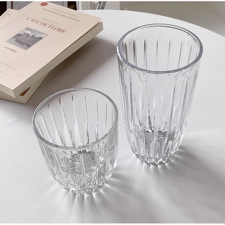 Simple striped cup, thickened heat-resistant glass water cup, iced coffee cup, American latte cup, whisky glass, juice cup Specification drawing