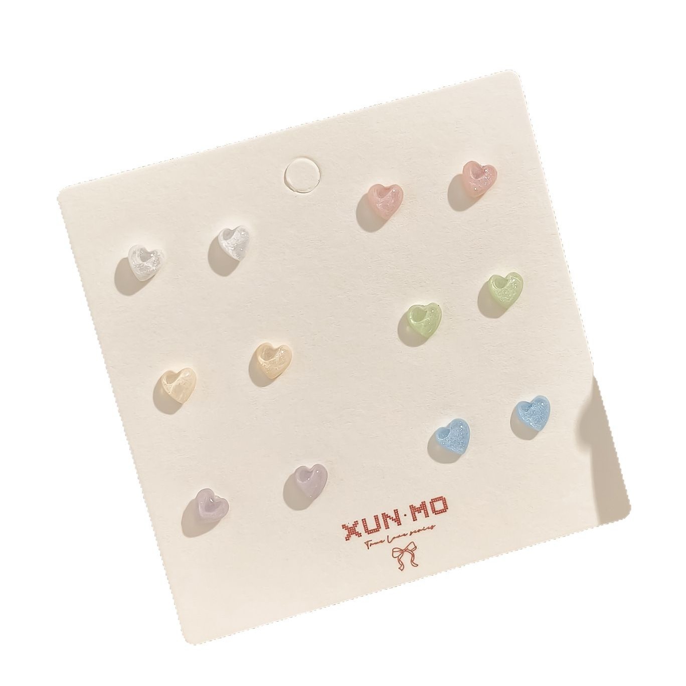 Sparkling colorful heart-shaped ear stud and ear bone stud set for women, delicate, small and simple earrings, versatile and niche earrings wholesale Item Picture